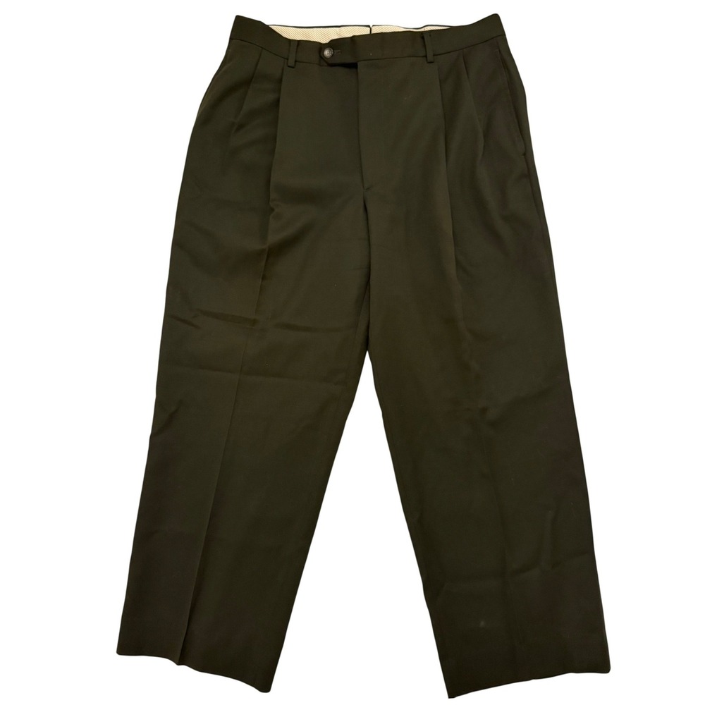 Nordstrom Mens Smartcare Wool Pleated Dress Pants 33R Black Career Office Work - Picture 1 of 9